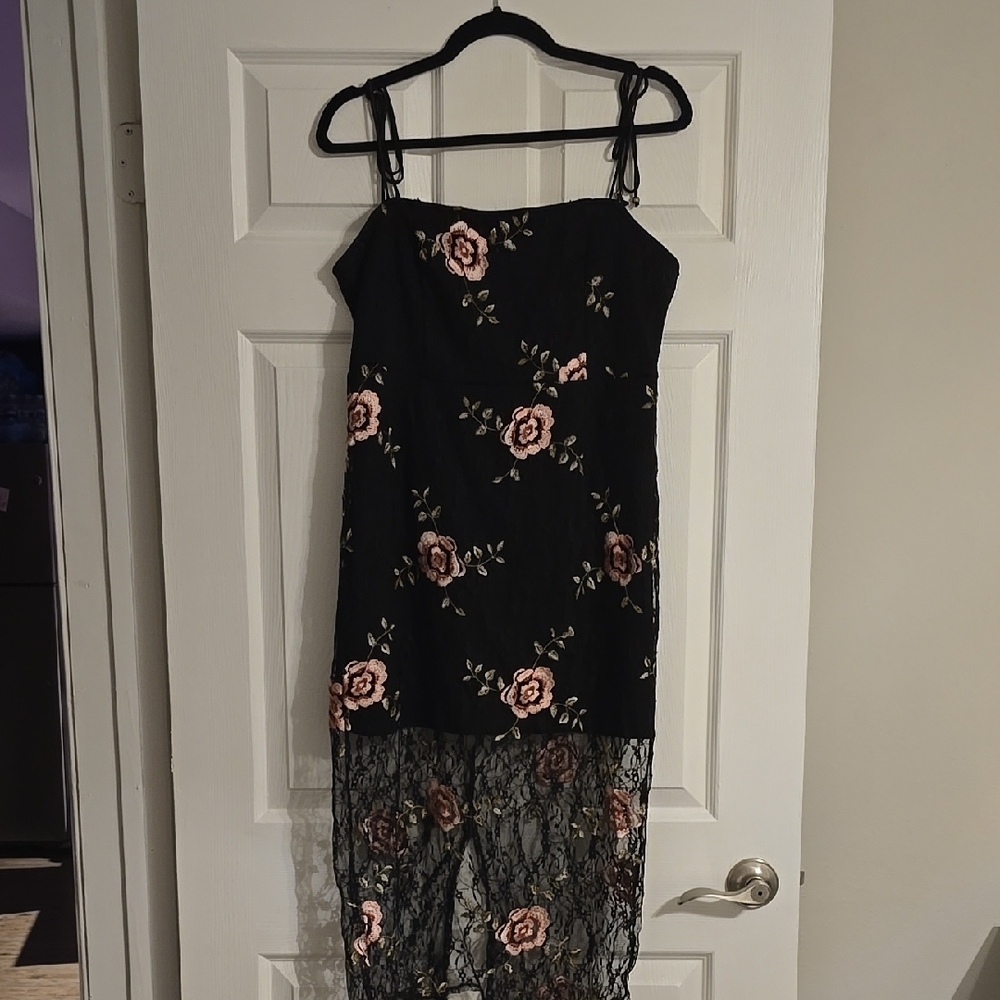 Floral Embroidered Black Dress